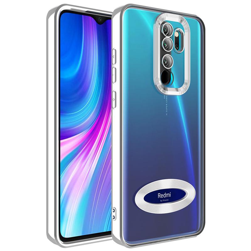 Xiaomi Uyumlu Redmi Note 8 Pro Kılıf Kamera Korumalı Logo Gösteren Tuhatu Omega Kapak-Gümüş