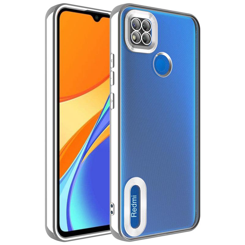 Xiaomi Uyumlu Redmi 9C Kılıf Kamera Korumalı Logo Gösteren Tuhatu Omega Kapak-Gümüş