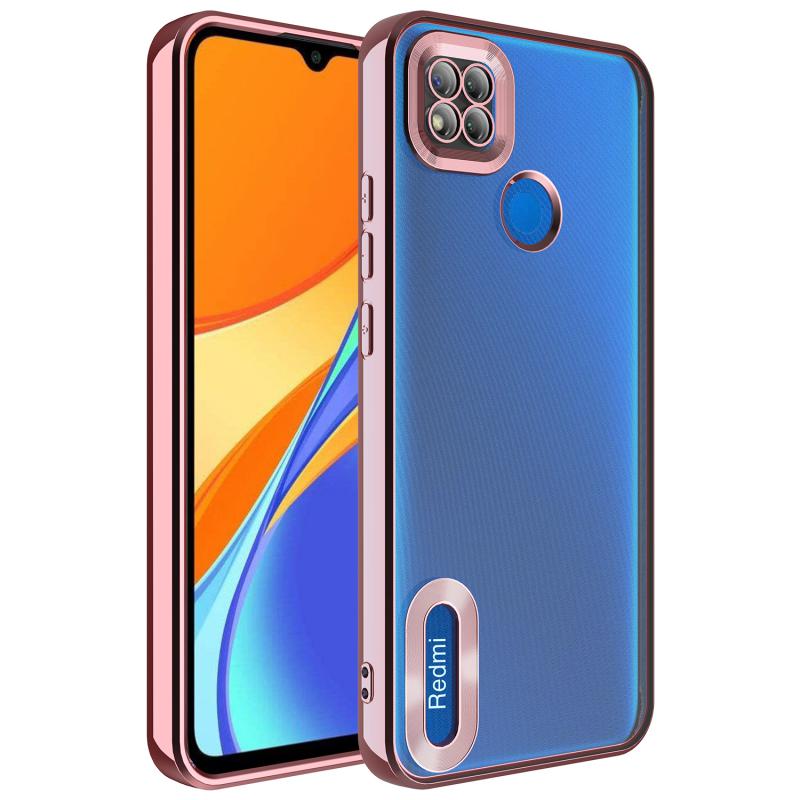 Xiaomi Uyumlu Redmi 9C Kılıf Kamera Korumalı Logo Gösteren Tuhatu Omega Kapak-Rose gold