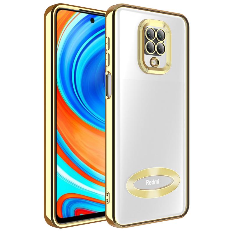 Xiaomi Uyumlu Redmi Note 9S Kılıf Kamera Korumalı Logo Gösteren Tuhatu Omega Kapak-Gold