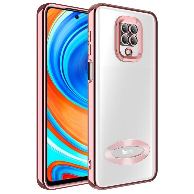 Xiaomi Uyumlu Redmi Note 9S Kılıf Kamera Korumalı Logo Gösteren Tuhatu Omega Kapak-Rose gold