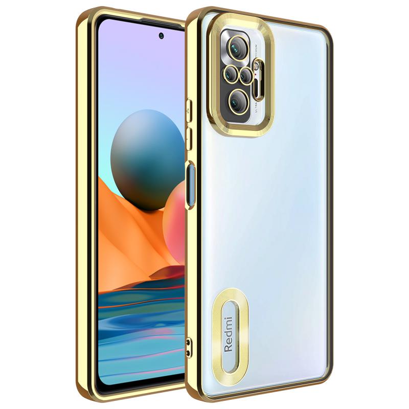 Xiaomi Uyumlu Redmi Note 10 Pro Kılıf Kamera Korumalı Logo Gösteren Tuhatu Omega Kapak-Gold