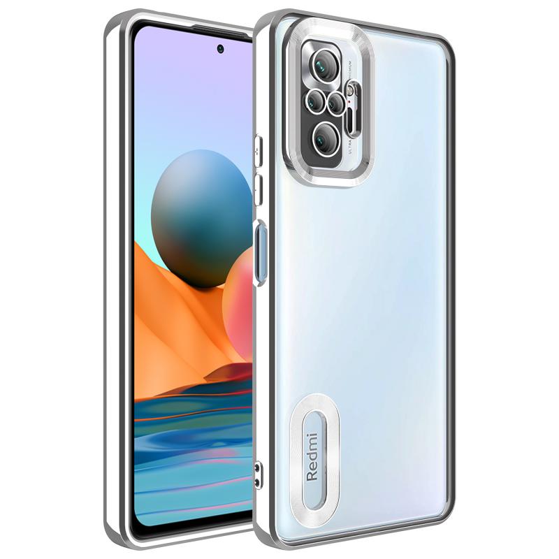 Xiaomi Uyumlu Redmi Note 10 Pro Kılıf Kamera Korumalı Logo Gösteren Tuhatu Omega Kapak-Gümüş