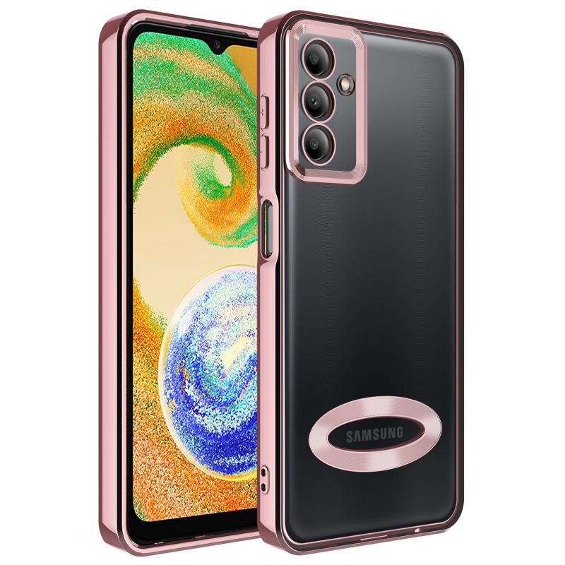 Galaxy Uyumlu A04S Kılıf Kamera Korumalı Logo Gösteren Tuhatu Omega Kapak-Rose gold