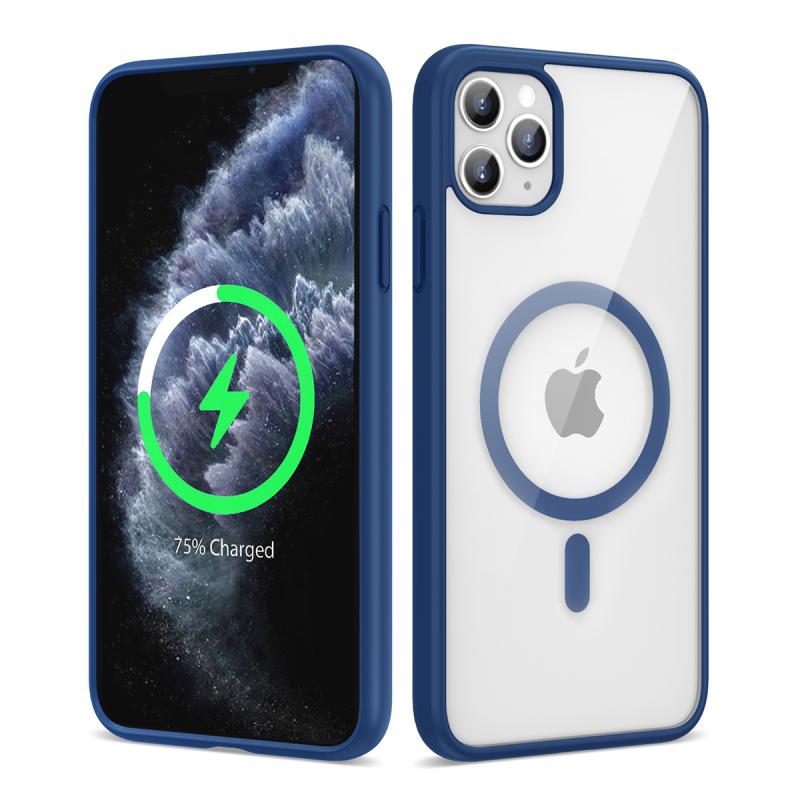 iPhone Uyumlu 11 Pro Max Kılıf Magsafe Wireless Şarj Özellikli Silikon Tuhatu Ege Kapak-Mavi