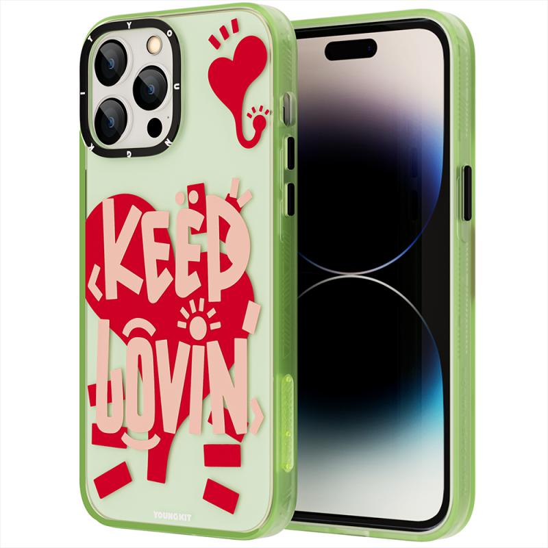 iPhone Uyumlu 14 Pro Max Kılıf Mutlu Mod Figürlü YoungKit Happy Mood Serisi Kapak-Su yeşil