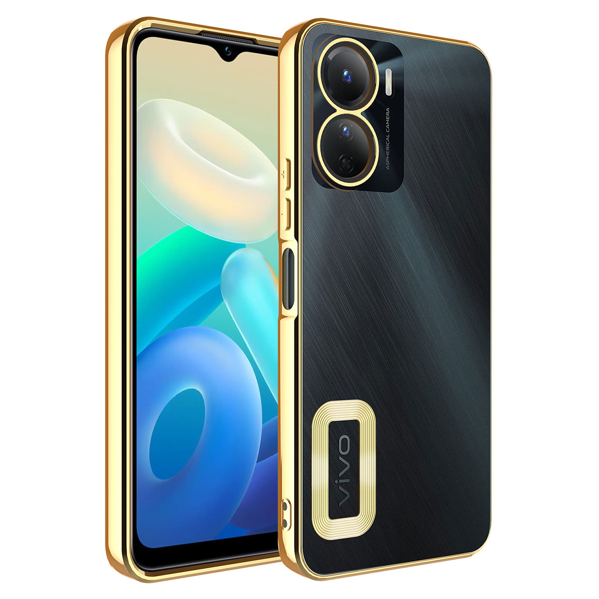 Vivo Y16 Kılıf Kamera Korumalı Logo Gösteren Tuhatu Omega Kapak-Gold