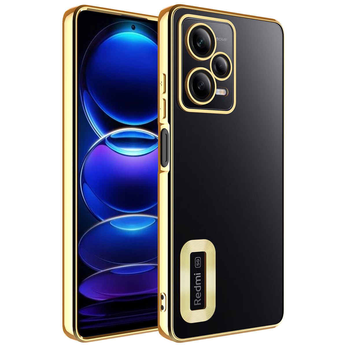 Xiaomi Uyumlu Redmi Note 12 5G Kılıf Kamera Korumalı Logo Gösteren Tuhatu Omega Kapak-Gold