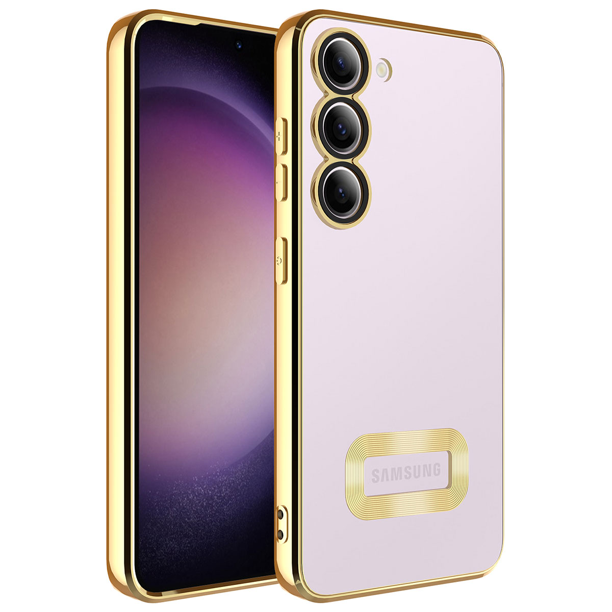 Galaxy Uyumlu S23 Kılıf Kamera Korumalı Logo Gösteren Tuhatu Omega Kapak-Gold