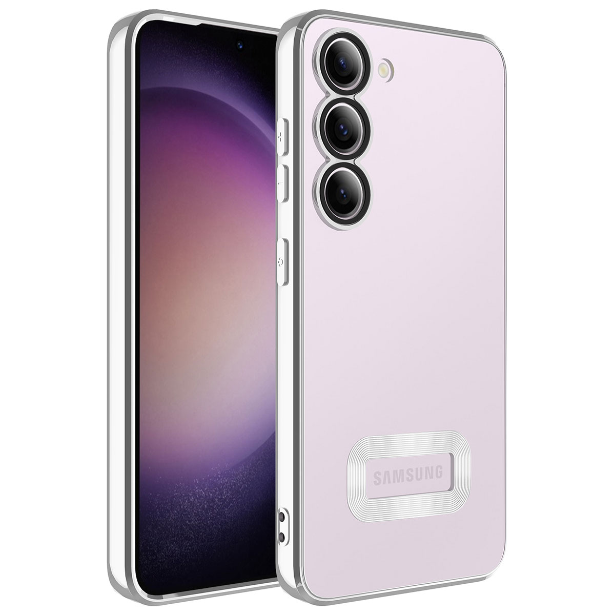 Galaxy Uyumlu S23 Kılıf Kamera Korumalı Logo Gösteren Tuhatu Omega Kapak-Gümüş