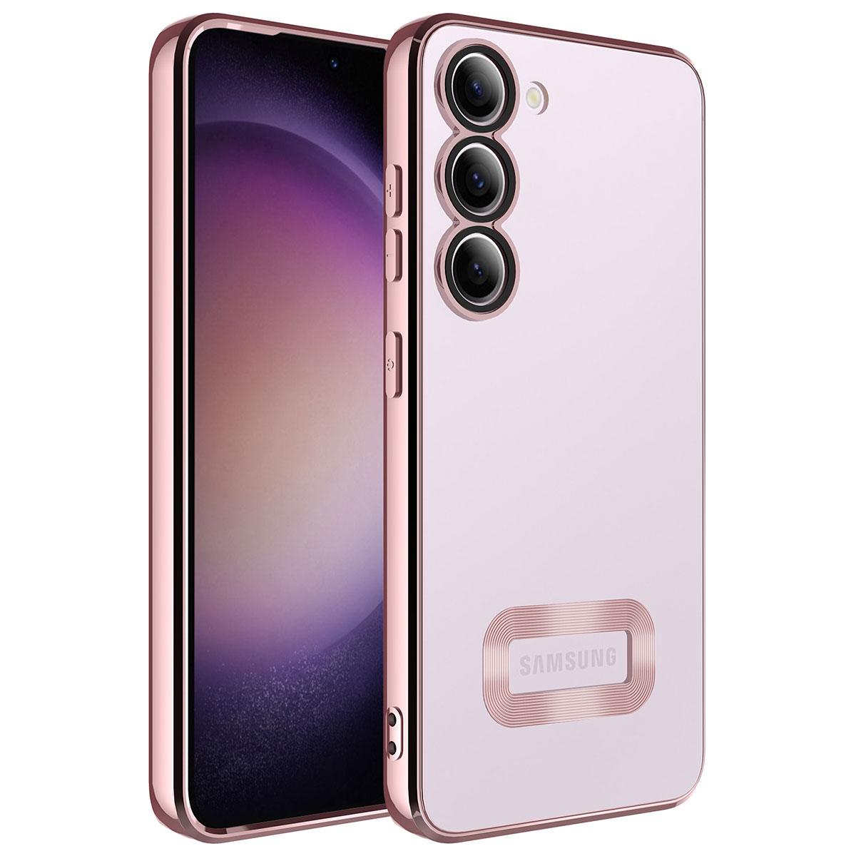 Galaxy Uyumlu S23 Kılıf Kamera Korumalı Logo Gösteren Tuhatu Omega Kapak-Rose gold