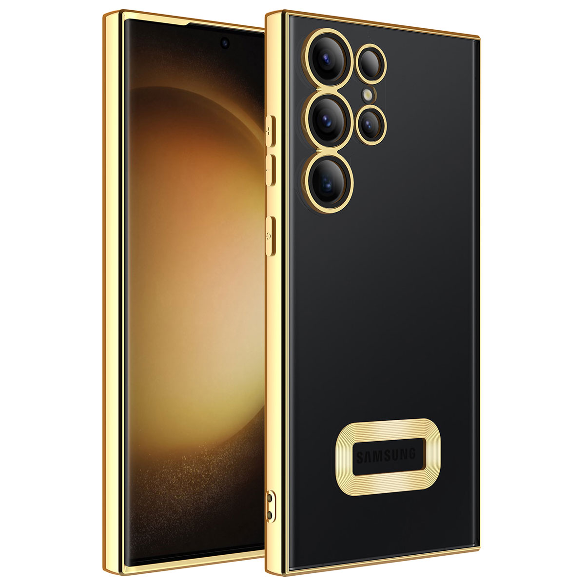 Galaxy Uyumlu S23 Ultra Kılıf Kamera Korumalı Logo Gösteren Tuhatu Omega Kapak-Gold