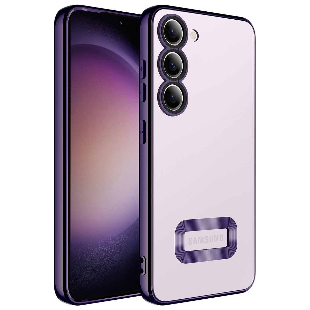 Galaxy Uyumlu S23 Plus Kılıf Kamera Korumalı Logo Gösteren Tuhatu Omega Kapak-Derin mor