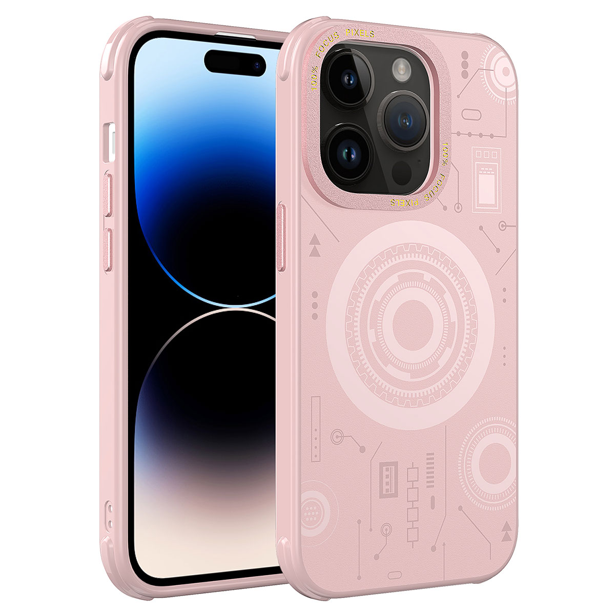 iPhone Uyumlu 14 Pro Max Kılıf Tuhatu Wireless Şarj Özellikli Desenli Hot Kapak-Rose gold