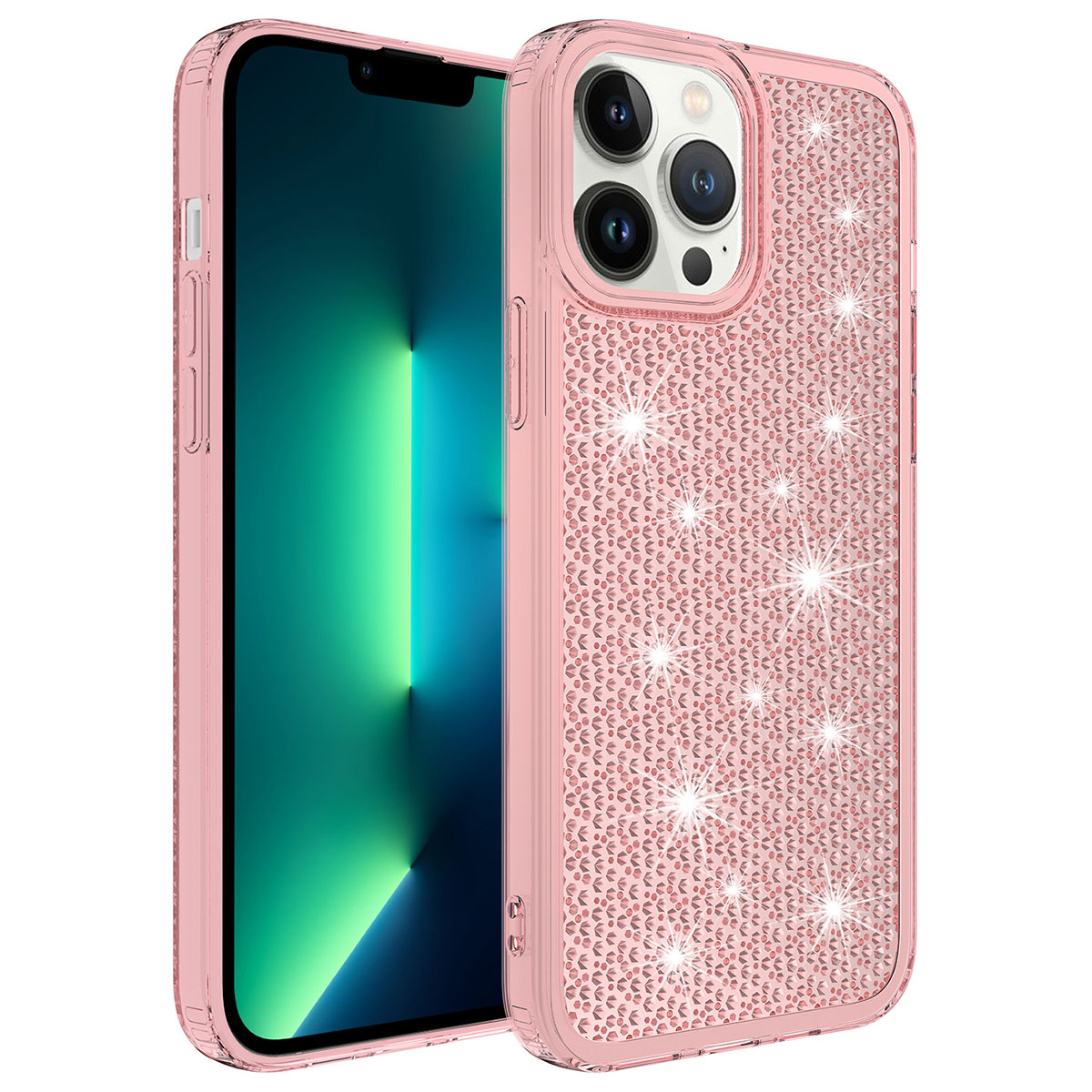 iPhone Uyumlu 13 Pro Max Kılıf Airbagli Parlak Tasarımlı Tuhatu Snow Kapak-Pembe