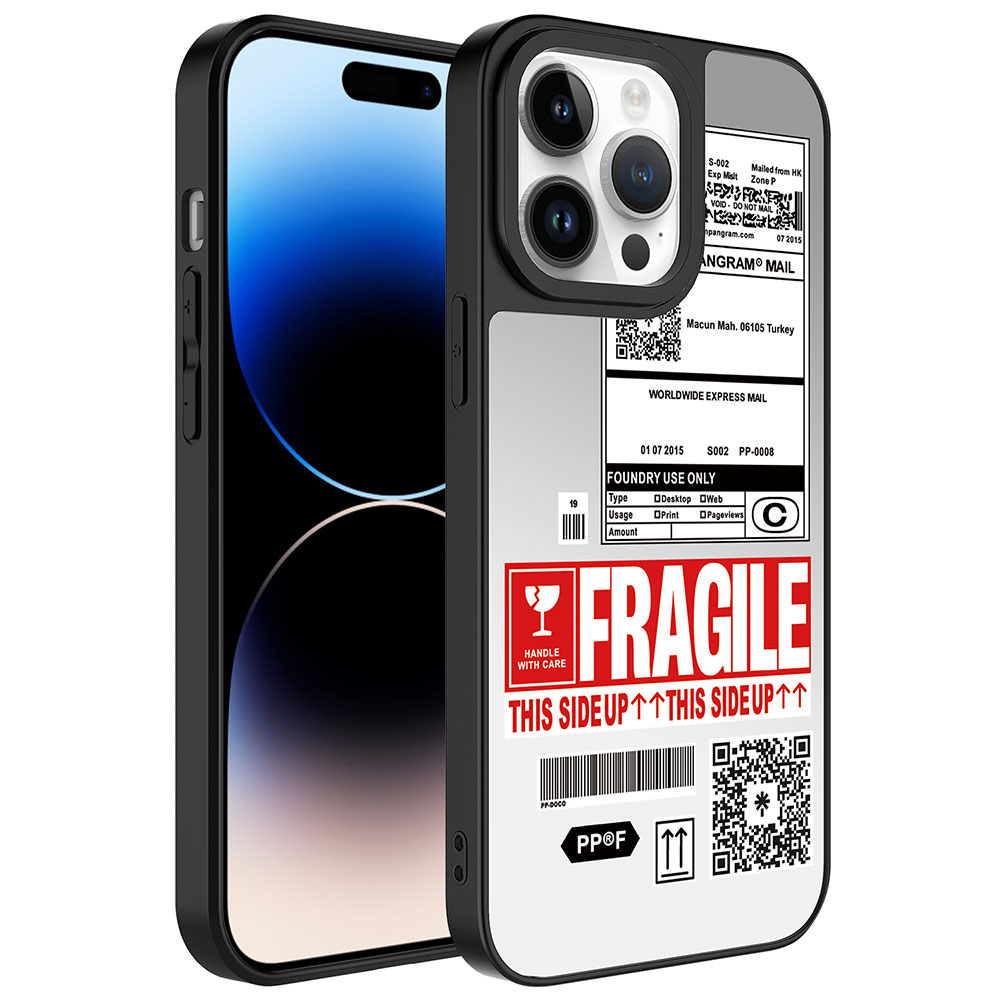 iPhone Uyumlu 14 Pro Kılıf Aynalı Desenli Kamera Korumalı Parlak Tuhatu Mirror Kapak-Fragile