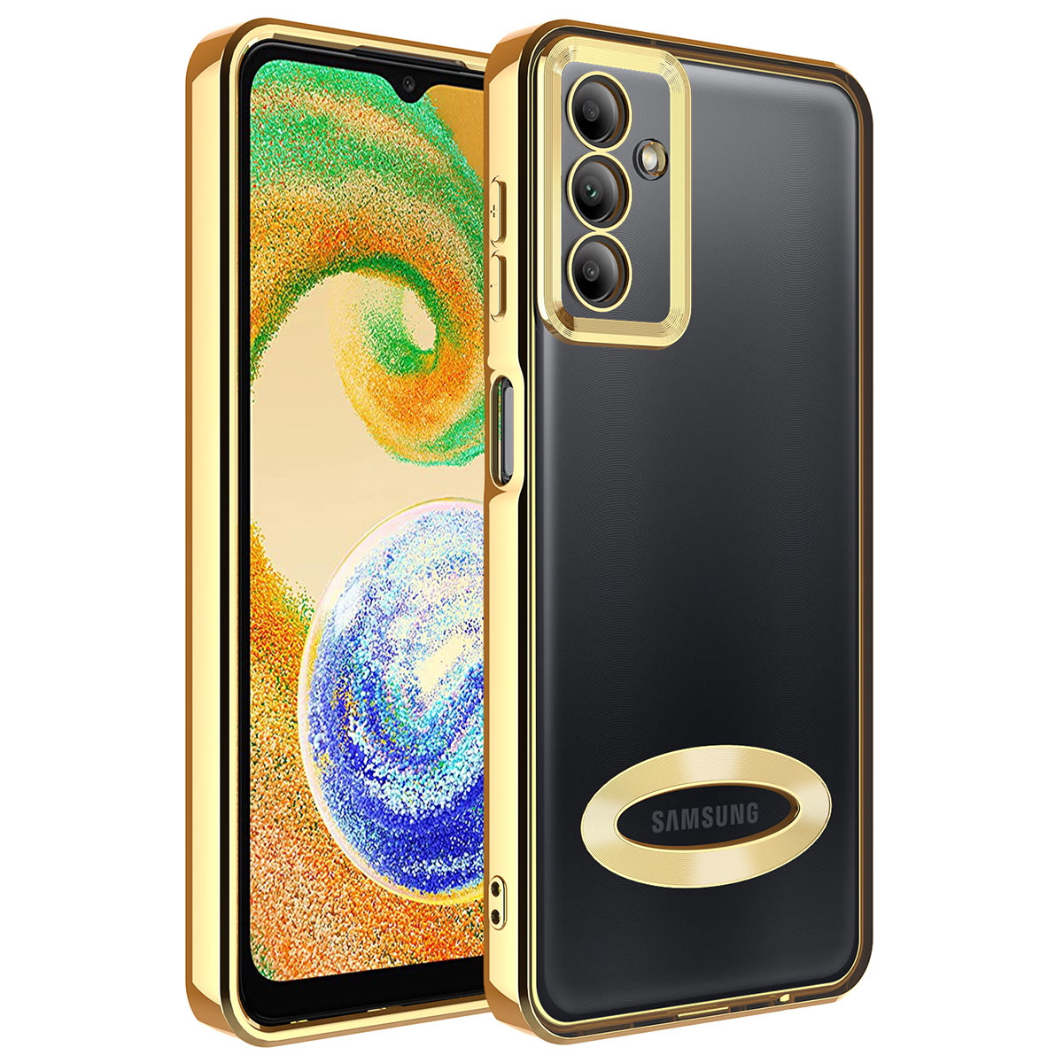 Galaxy Uyumlu A14 Kılıf Kamera Korumalı Logo Gösteren Tuhatu Omega Kapak-Gold