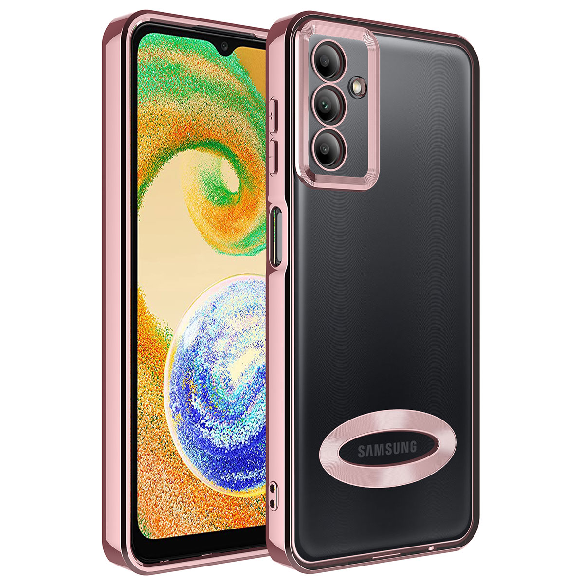 Galaxy Uyumlu A14 Kılıf Kamera Korumalı Logo Gösteren Tuhatu Omega Kapak-Rose gold