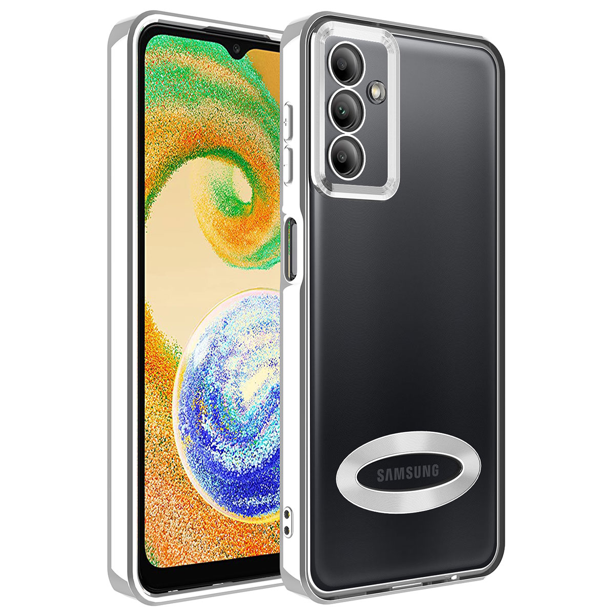 Galaxy Uyumlu A34 Kılıf Kamera Korumalı Logo Gösteren Tuhatu Omega Kapak-Gümüş