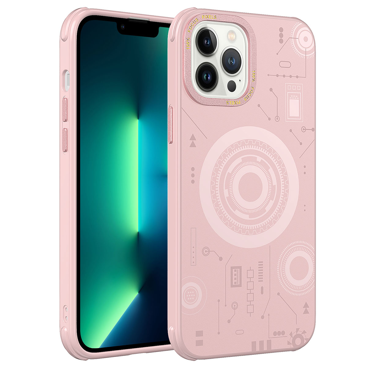 iPhone Uyumlu 12 Pro Kılıf Tuhatu Wireless Şarj Özellikli Desenli Hot Kapak-Rose gold