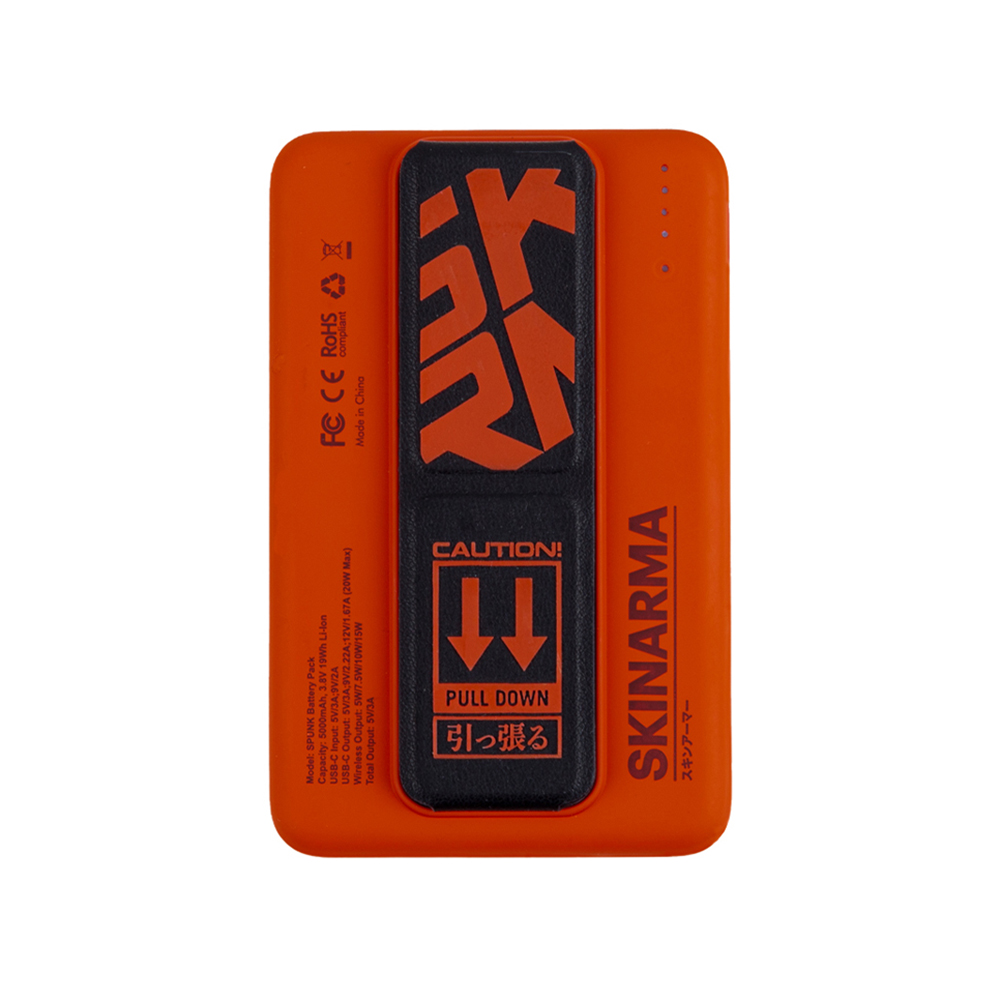 SkinArma Spunk Taşınabilir Wireless Şarj ve PD Hızlı Şarj Özellikli Powerbank 15W 5000mAh-Turuncu