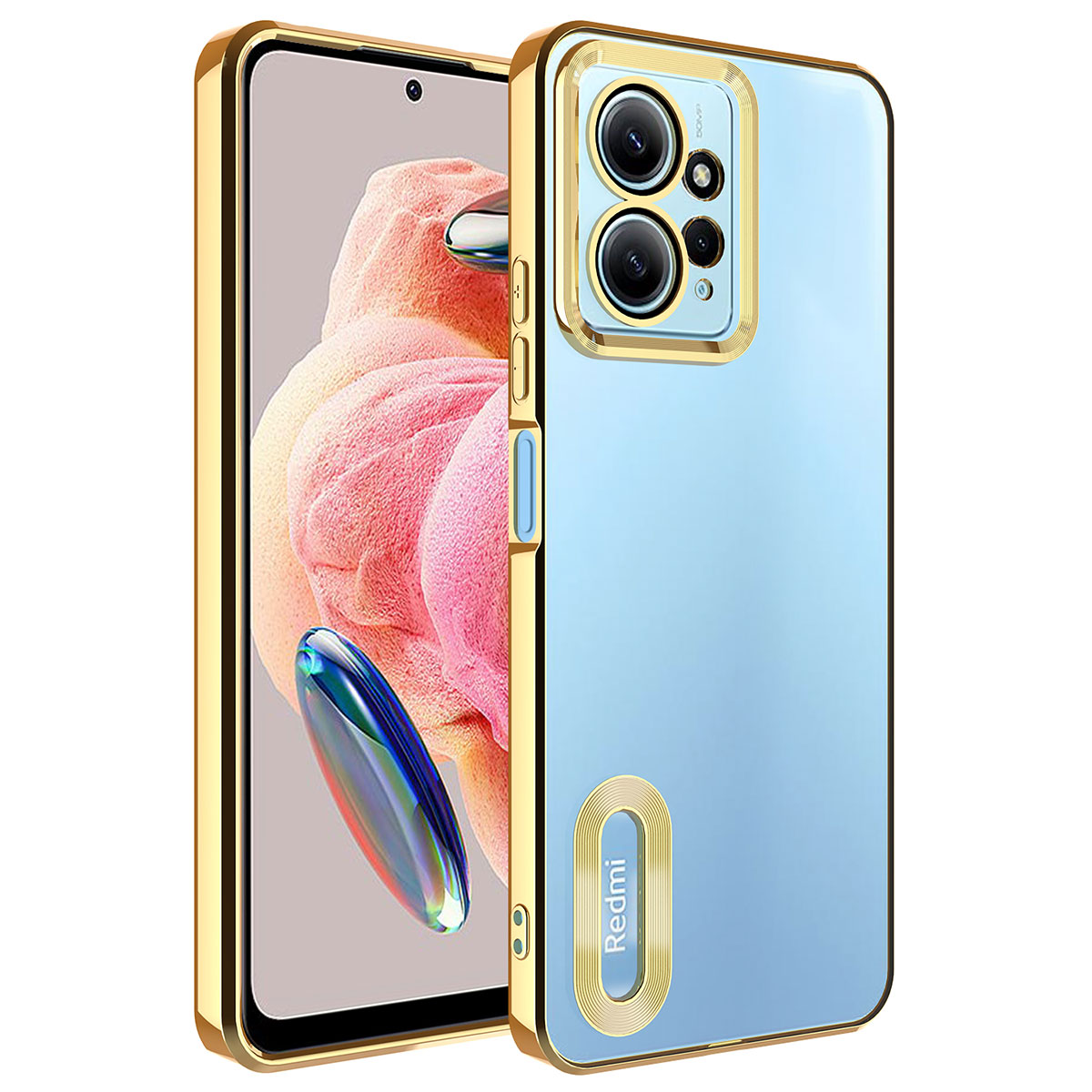 Xiaomi Uyumlu Redmi Note 12 4G Kılıf Kamera Korumalı Logo Gösteren Tuhatu Omega Kapak-Gold