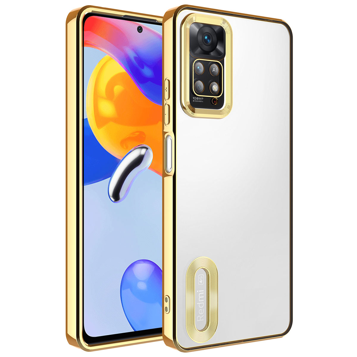 Xiaomi Uyumlu Redmi Note 12 Pro 4G Kılıf Kamera Korumalı Logo Gösteren Tuhatu Omega Kapak-Gold