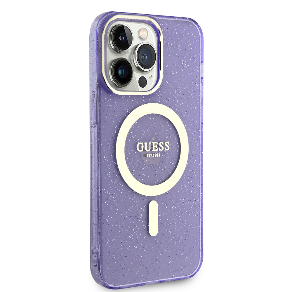 iPhone Uyumlu 13 Pro Kılıf GUESS Magsafe Şarj Özellikli Glitter Kapak-Mor