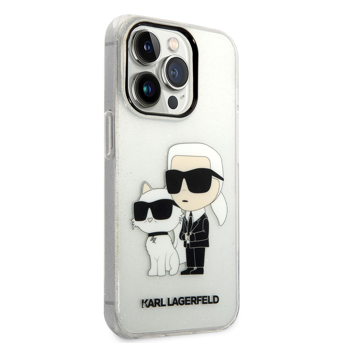 iPhone Uyumlu 14 Pro Max Kılıf Karl Lagerfeld Transparan Simli K&C Dizayn Kapak-Renksiz