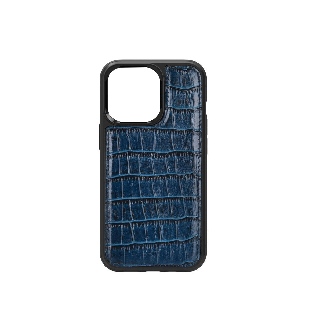 iPhone Uyumlu 13 Kılıf Wiwu Croco Pattern Calfskin Orjinal Deri Kapak-Mavi