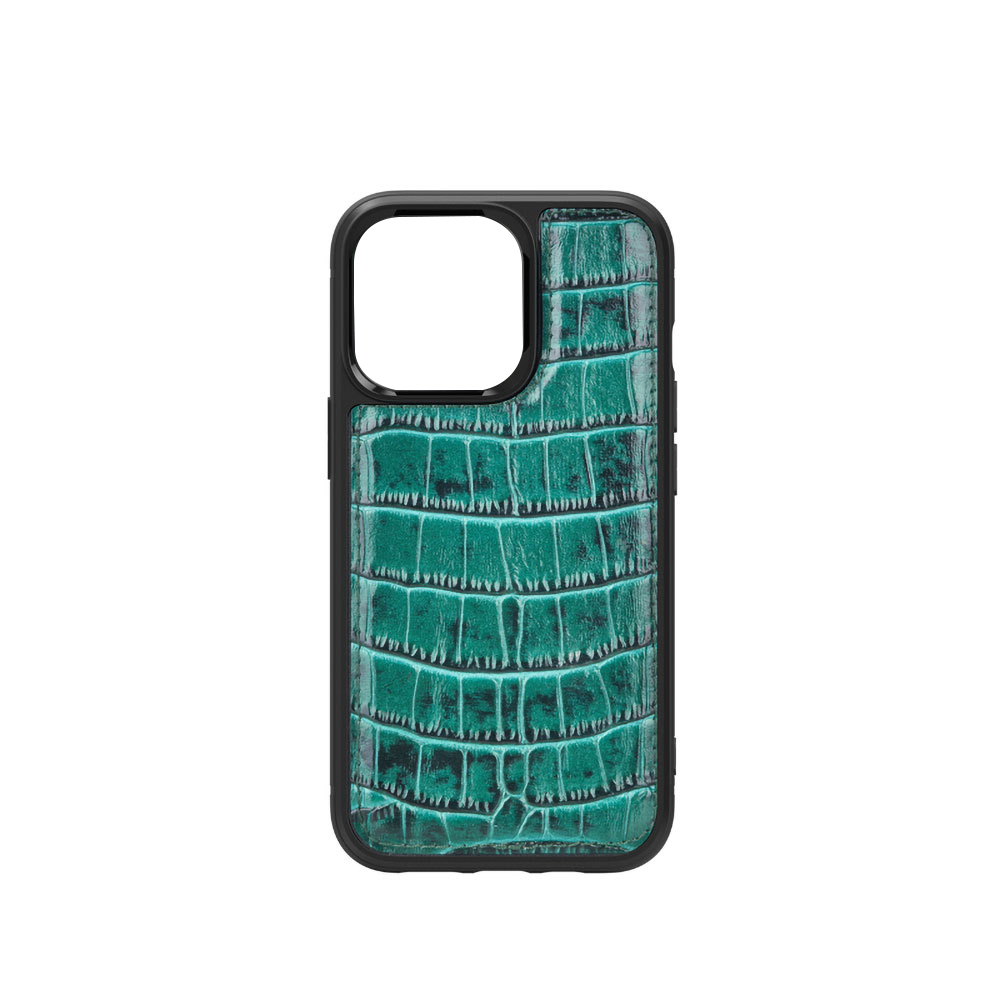 iPhone Uyumlu 13 Kılıf Wiwu Croco Pattern Calfskin Orjinal Deri Kapak-Yeşil