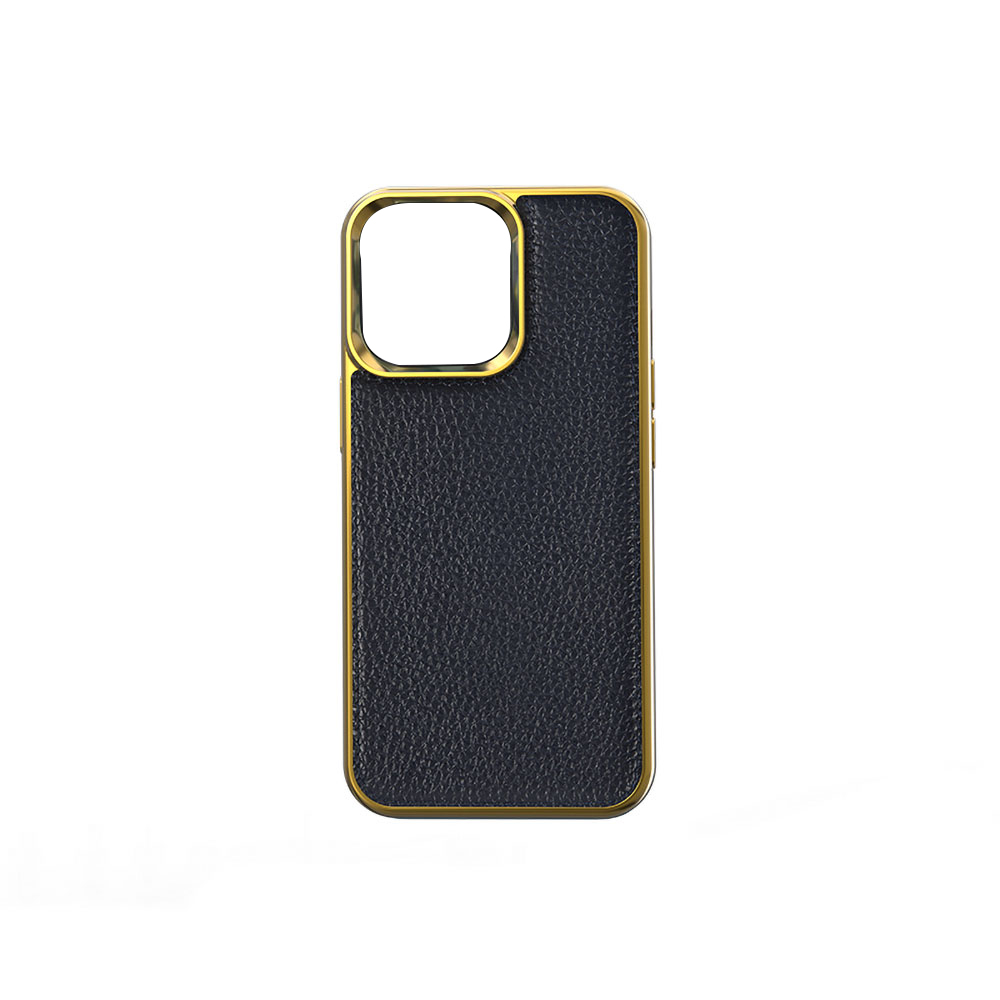 iPhone Uyumlu 13 Mini Kılıf Wiwu Genuine Leather Gold Calfskin Orjinal Deri Kapak-Mavi