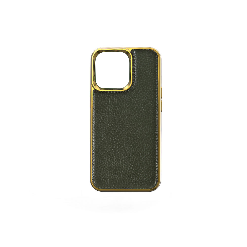 iPhone Uyumlu 13 Mini Kılıf Wiwu Genuine Leather Gold Calfskin Orjinal Deri Kapak-Yeşil