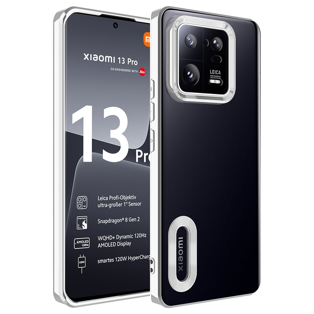 Xiaomi Uyumlu Mi 13 Pro Kılıf Kamera Korumalı Logo Gösteren Tuhatu Omega Kapak-Gümüş