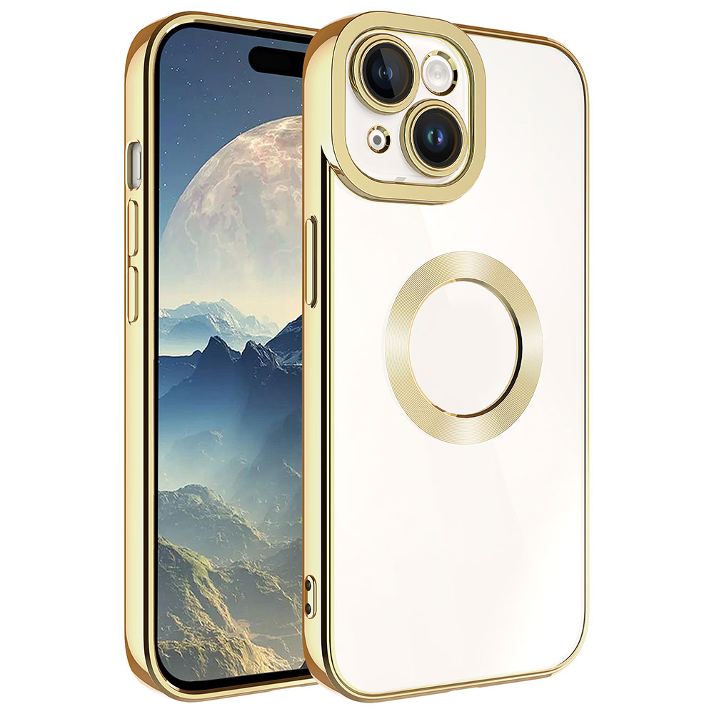 iPhone Uyumlu 15 Kılıf Kamera Korumalı Logo Gösteren Tuhatu Omega Kapak-Gold