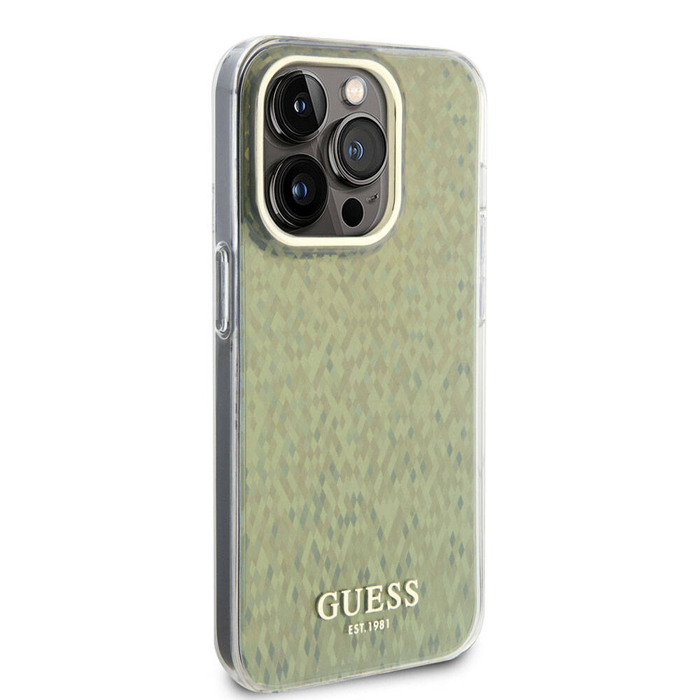 iPhone Uyumlu 15 Pro Kılıf Guess Orjinal Lisanslı Yazı Logolu Mirror Disco Kapak-Gold