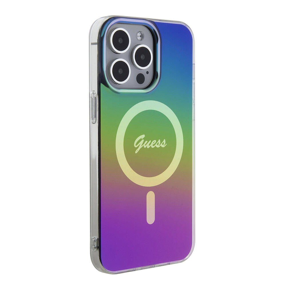 iPhone Uyumlu 15 Pro Max Kılıf Guess Orjinal Lisanslı Magsafe Şarj Özellikli Yazı Logolu Iridescent Kapak