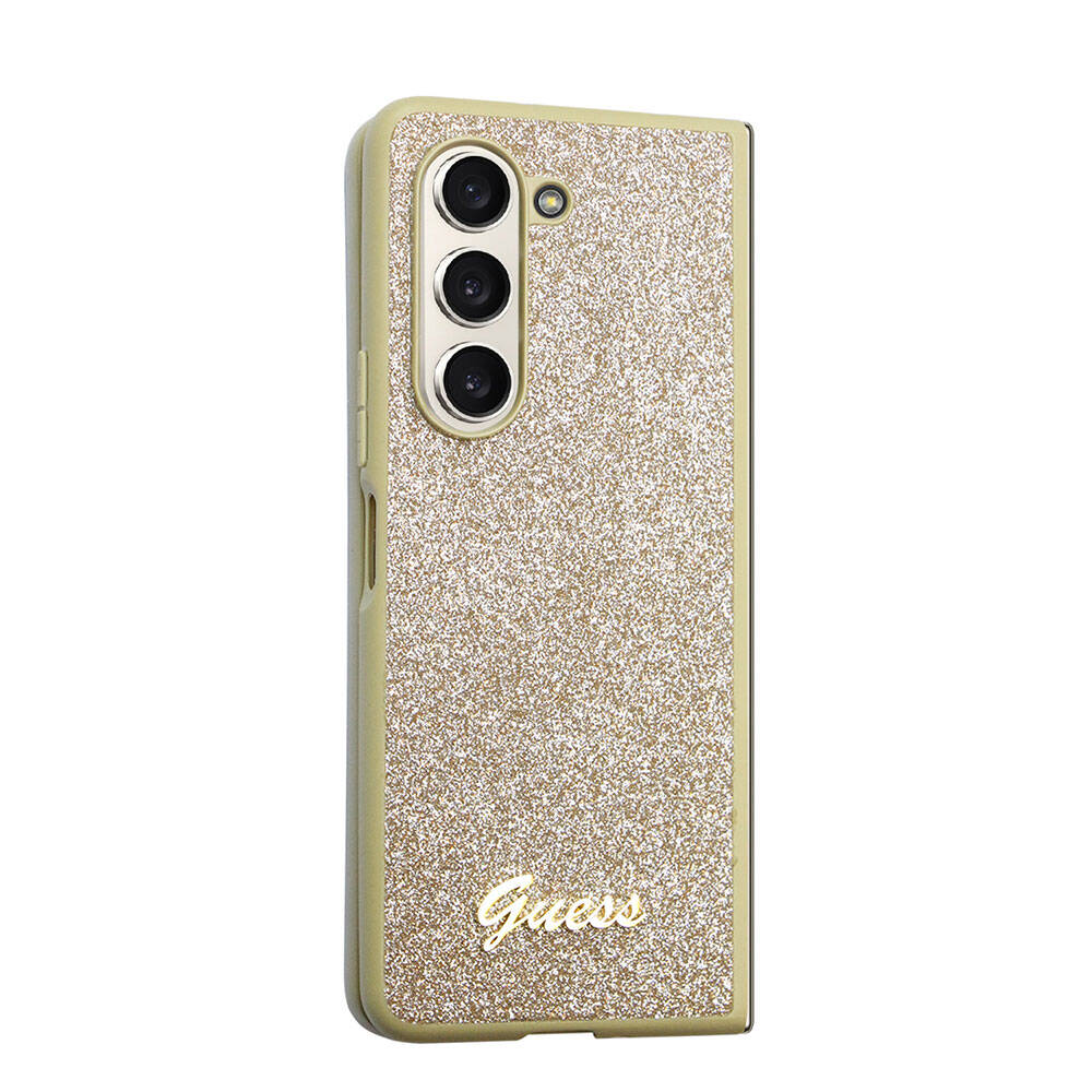 Galaxy Uyumlu Z Fold 5 Kılıf Guess Orjinal Lisanslı Yazı Logolu Glitter Script Kapak-Gold