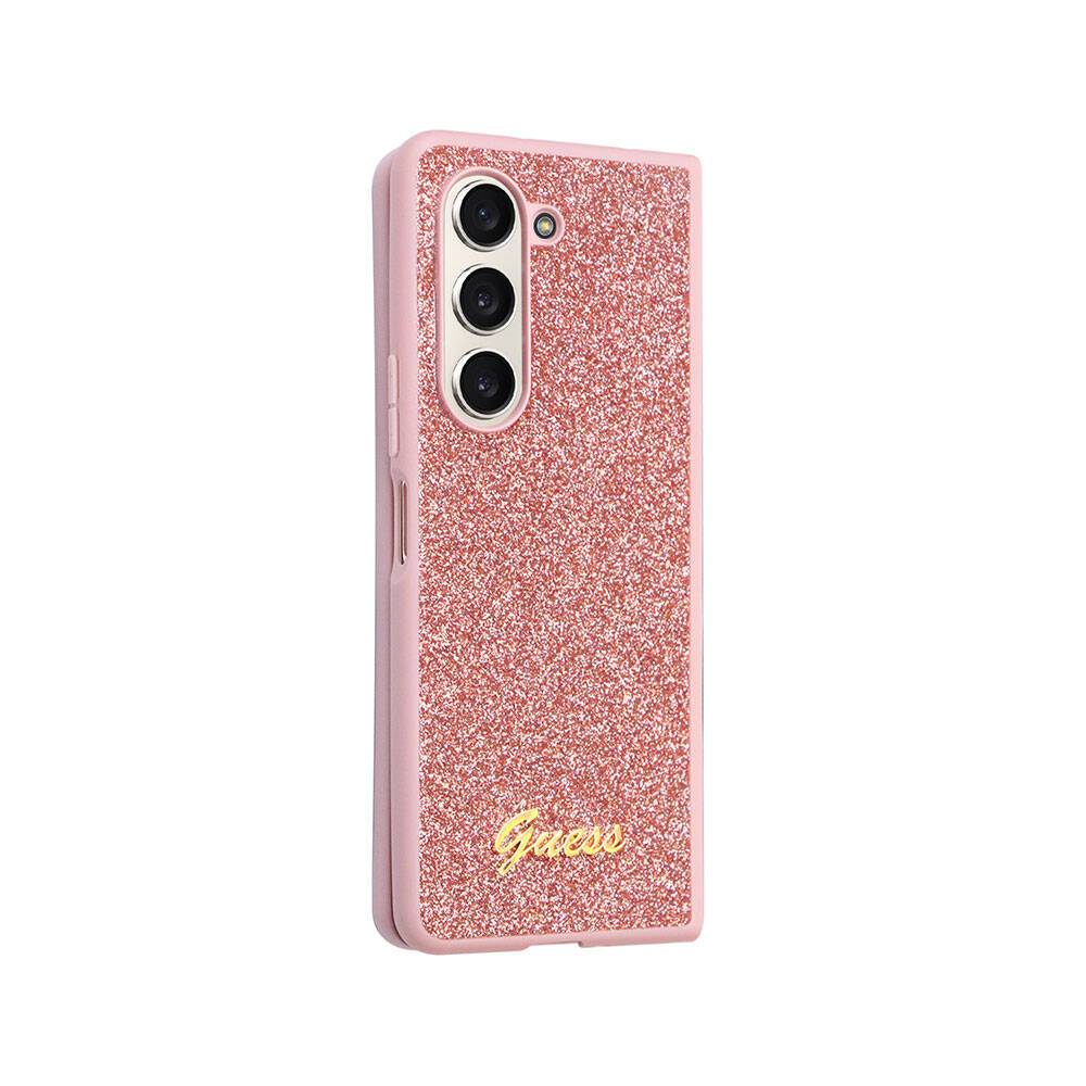 Galaxy Uyumlu Z Fold 5 Kılıf Guess Orjinal Lisanslı Yazı Logolu Glitter Script Kapak-Pembe