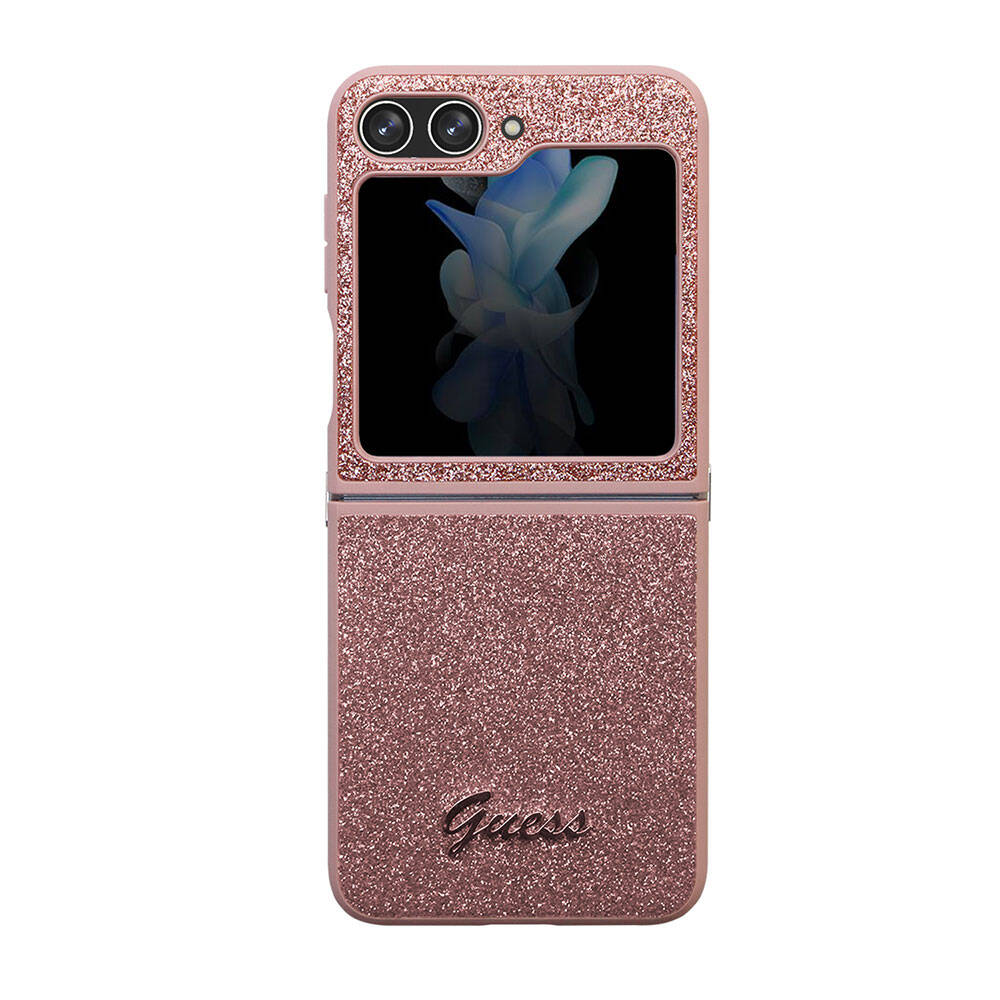 Galaxy Uyumlu Z Flip 5 Kılıf Guess Orjinal Lisanslı Yazı Logolu Glitter Script Kapak-Pembe