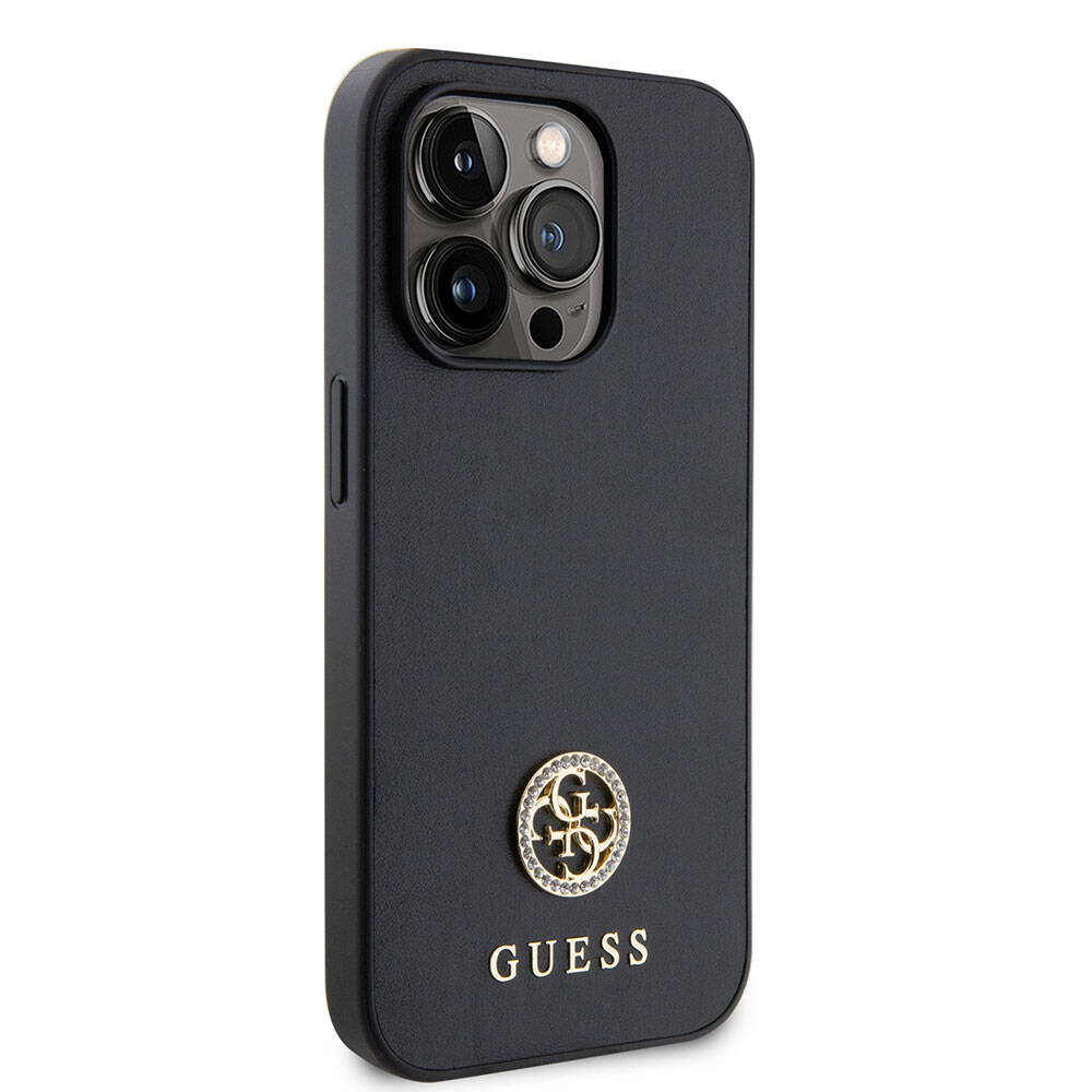 iPhone Uyumlu 15 Pro Kılıf Guess Orjinal Lisanslı Deri 4G Metal Logo Strass Kapak