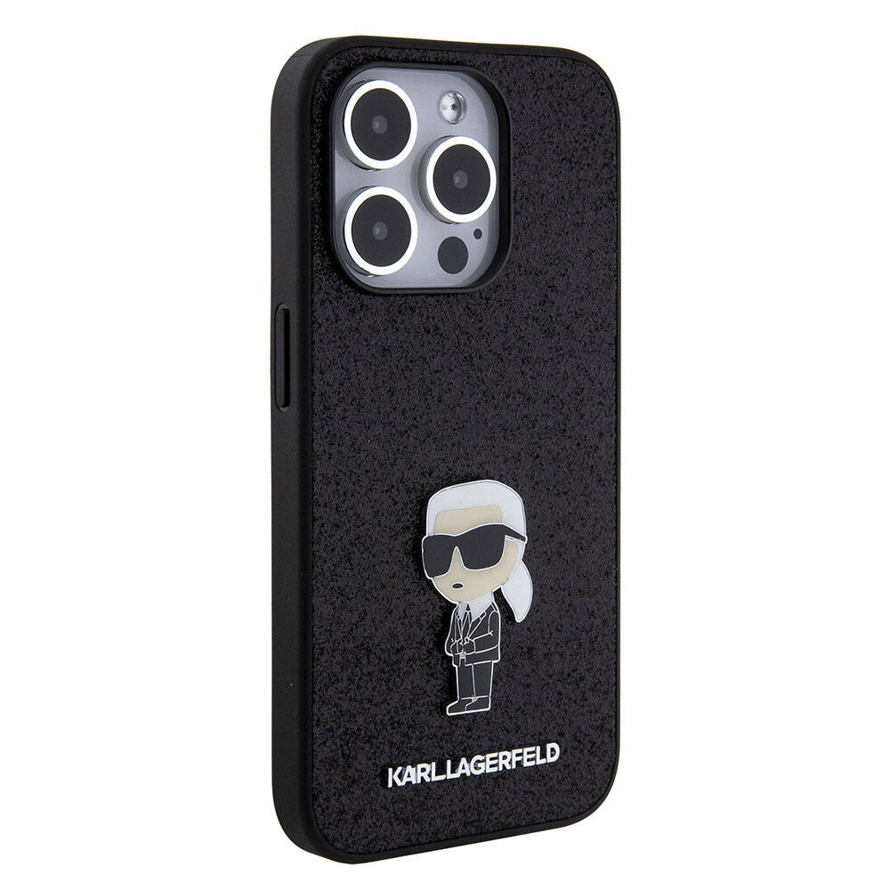 iPhone Uyumlu 15 Pro Max Kılıf Karl Lagerfeld İkonik Fixed Glitter Metal Logo Orjinal Lisanslı Kapak