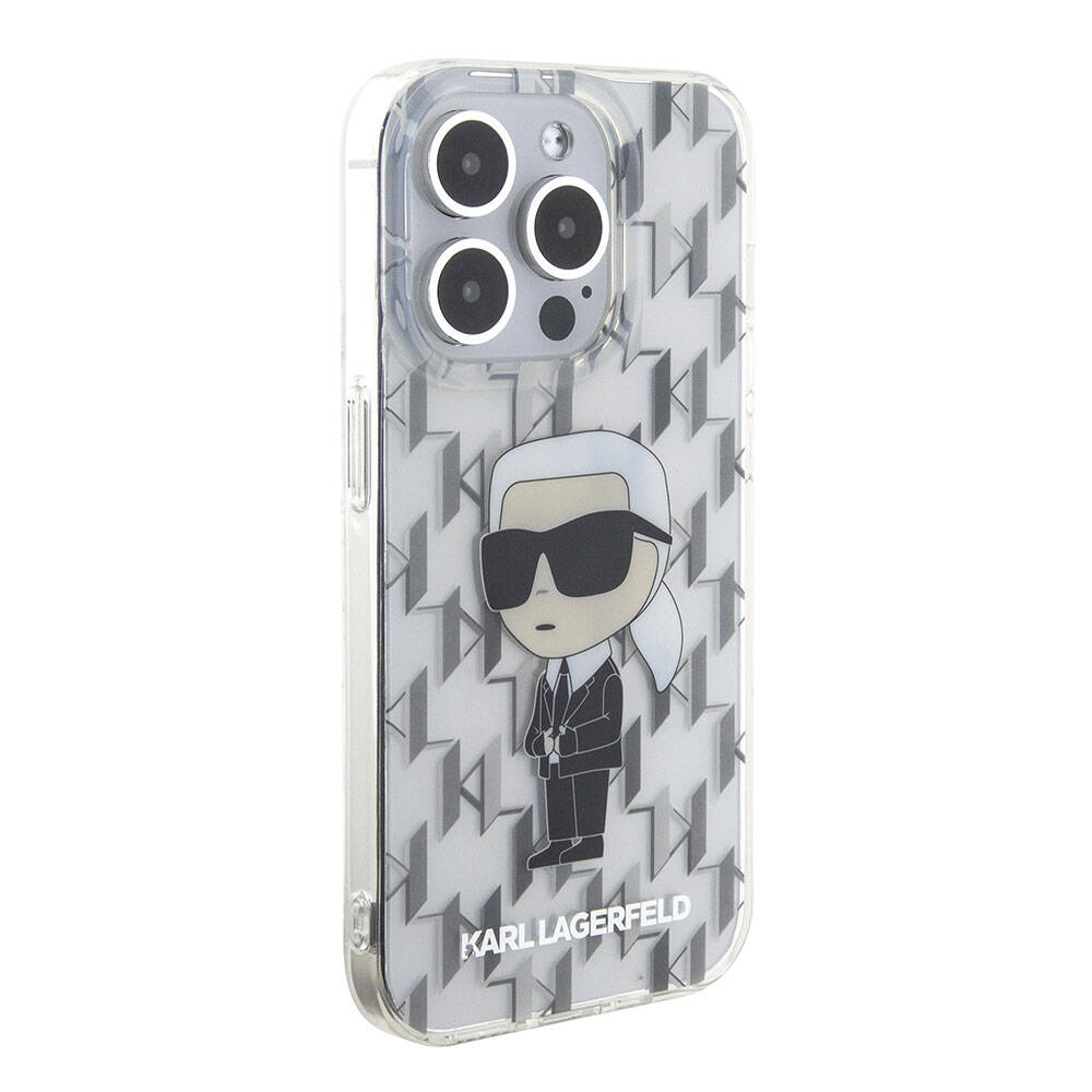 iPhone Uyumlu 15 Pro Max Kılıf Karl Lagerfeld IML İkonik Monogram Orjinal Lisanslı Kapak-Renksiz