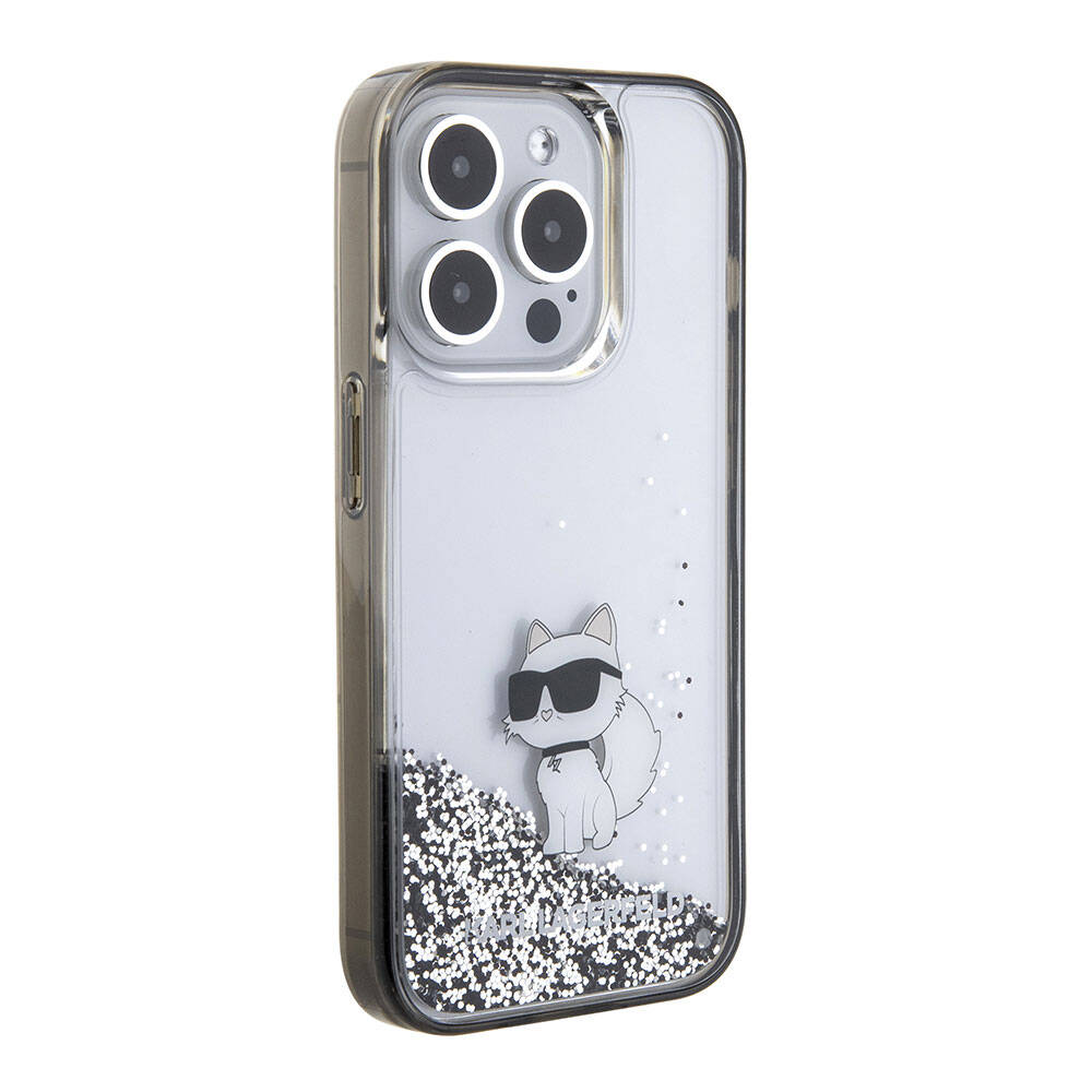 iPhone Uyumlu 15 Pro Kılıf Karl Lagerfeld Choupette Sıvılı Glitter Orjinal Lisanslı Kapak