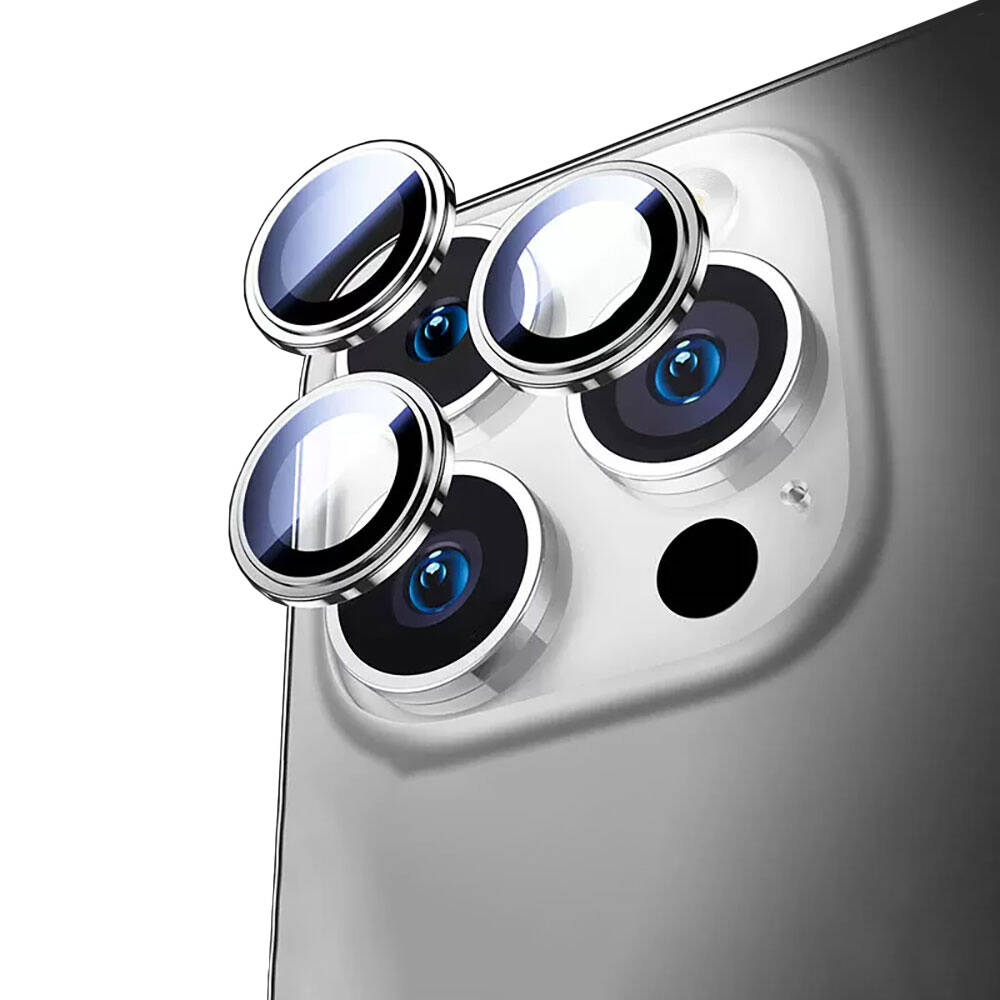 iPhone Uyumlu 15 Pro ​​​Wiwu Lens Koruyucu Metal Kamera Lens Koruyucu-Gümüş