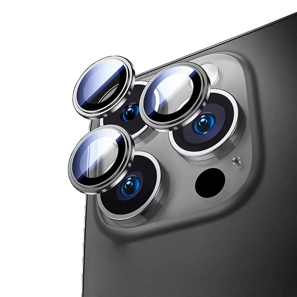 iPhone Uyumlu 15 Pro ​​​Wiwu Lens Koruyucu Metal Kamera Lens Koruyucu-Siyah