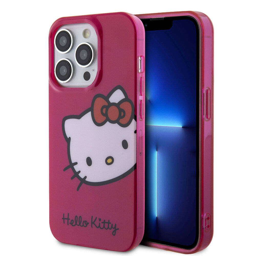 iPhone Uyumlu 15 Pro Kılıf Hello Kitty Orjinal Lisanslı Yazı ve İkonik Logolu Kitty Head Kapak-Pembe