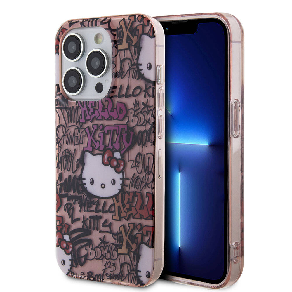 iPhone Uyumlu 15 Pro Kılıf Hello Kitty Orjinal Lisanslı İkonik Logolu Etiket Graffiti Kapak