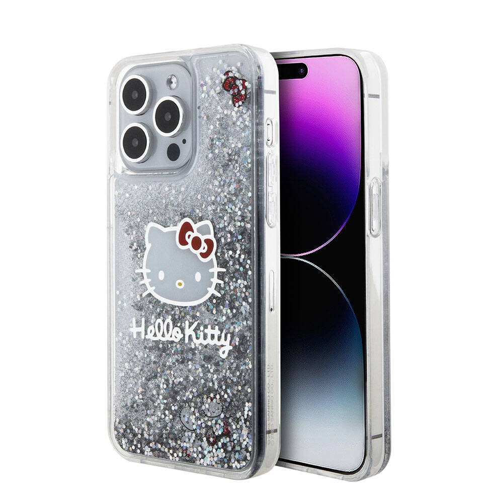 iPhone Uyumlu 15 Pro Max Kılıf Hello Kitty Orjinal Lisanslı İkonik Sıvılı Glitter Kapak-Renksiz