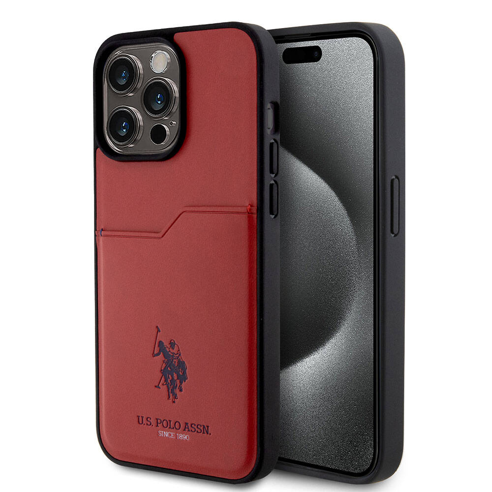 iPhone Uyumlu 15 Pro Max Kılıf U.S. Polo Assn. Orjinal Lisanslı Baskı Logolu PU Kartlıklı Kapak-Kırmızı